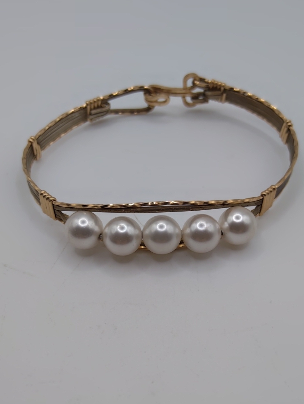 Faux Pearl and Gold Tone Hook Bracelet